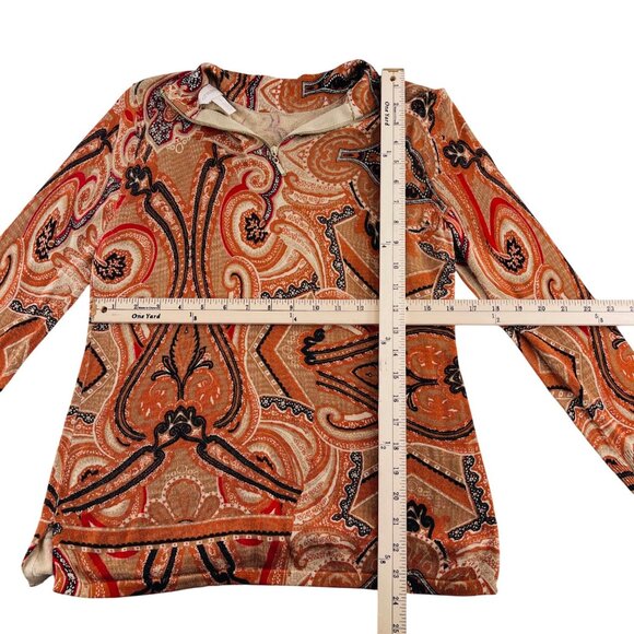 Chicos Womens Long Sleeve Paisley‎ Top Size 1 Medium Beige/Orange lightweight - Picture 5 of 5